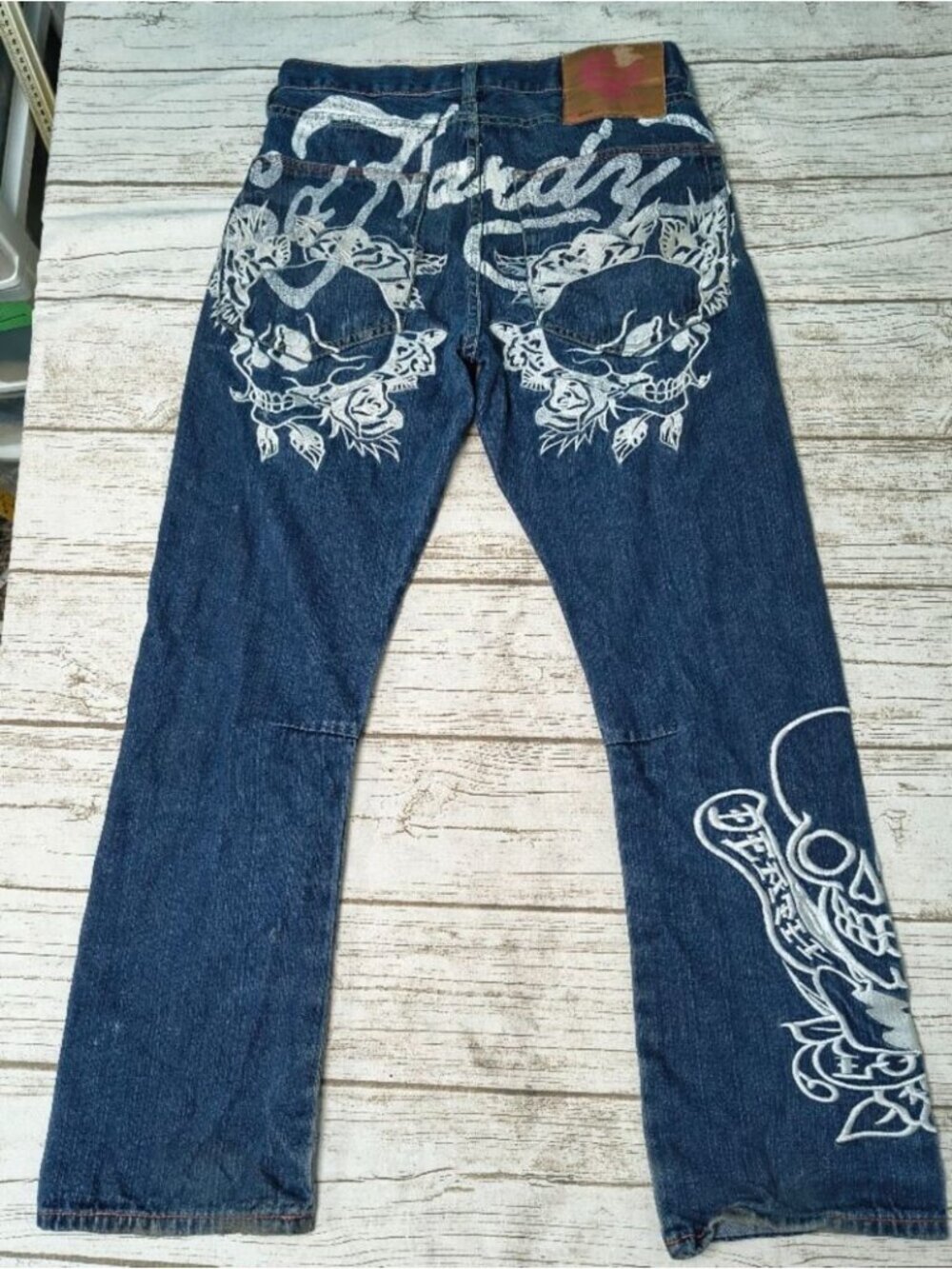Ed Hardy Y2K 2008 Embroidered Jeans Distressed Size Men 32x32